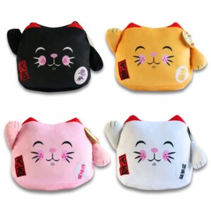 Maneki Neko Lucky Cat White Velboa Cushion 12" Soft Plush