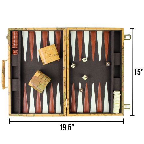Deluxe Antique Map Backgammon Attache Set by Go! Games - Image 5