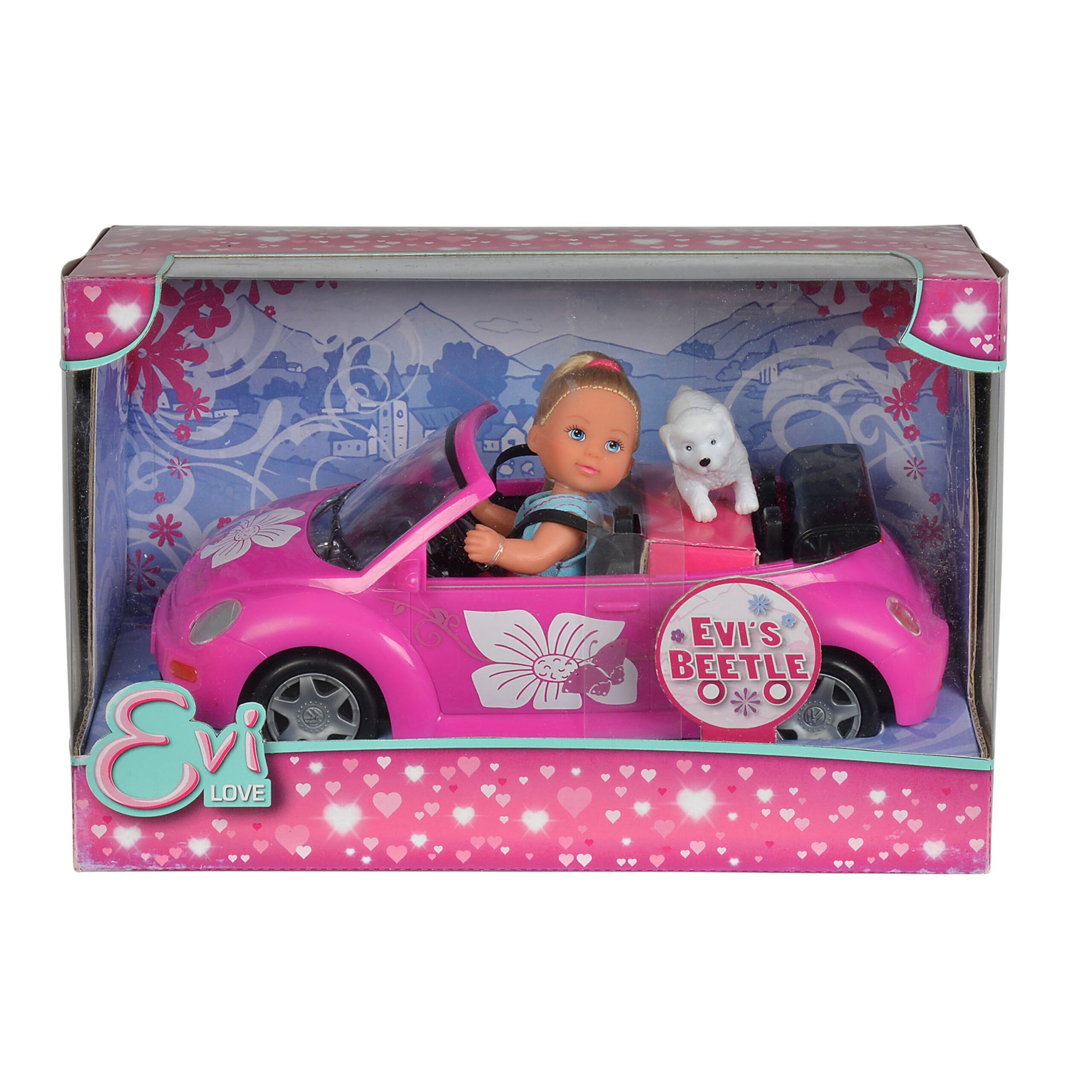 Simba Toys 8.66" Beetle Convertible with Evi Doll - Floral Decals - Image 2