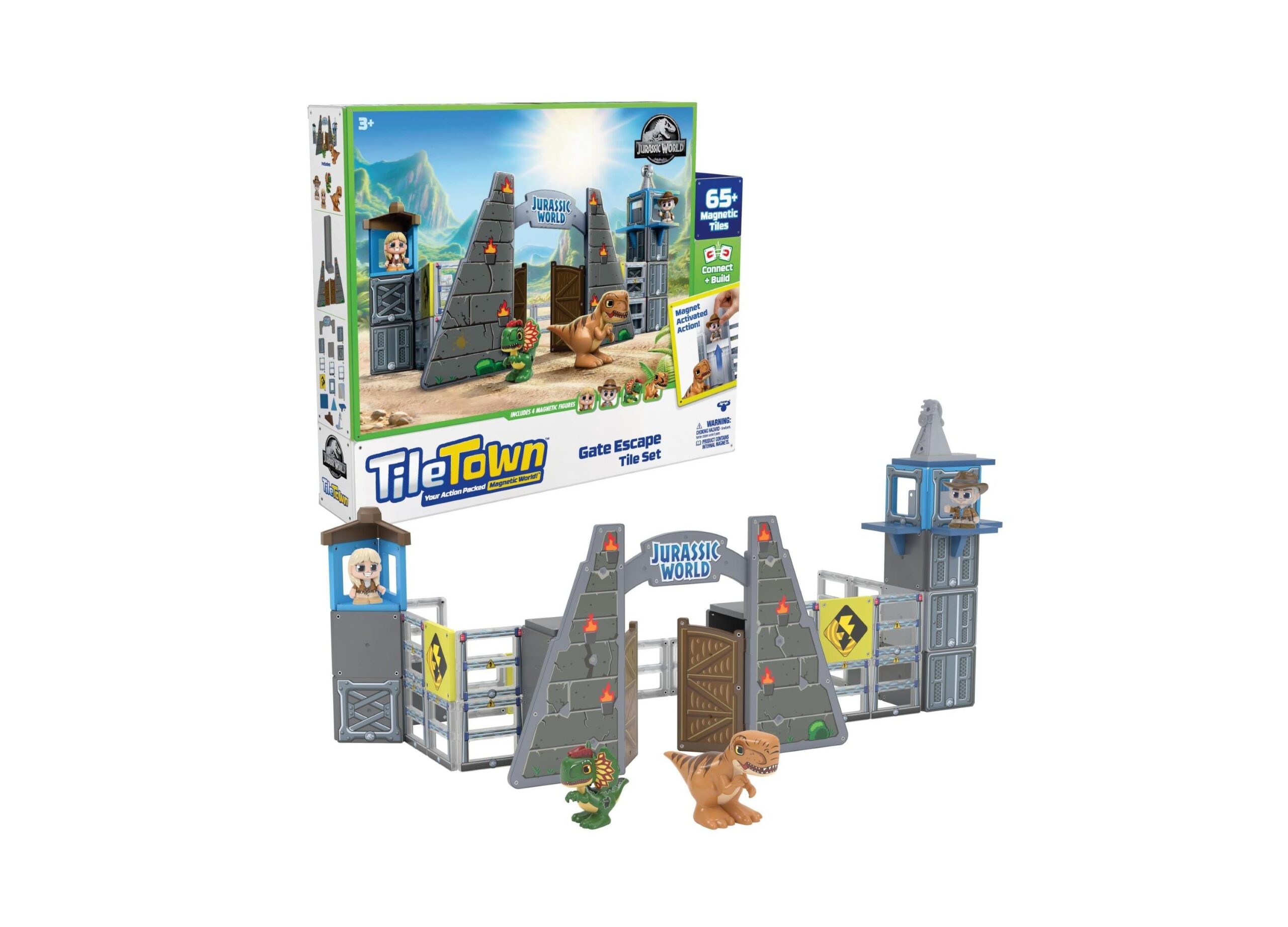 Tile Town Jurassic World Dino Escape Magnetic Tiles Playset, 69 Piece - Image 3