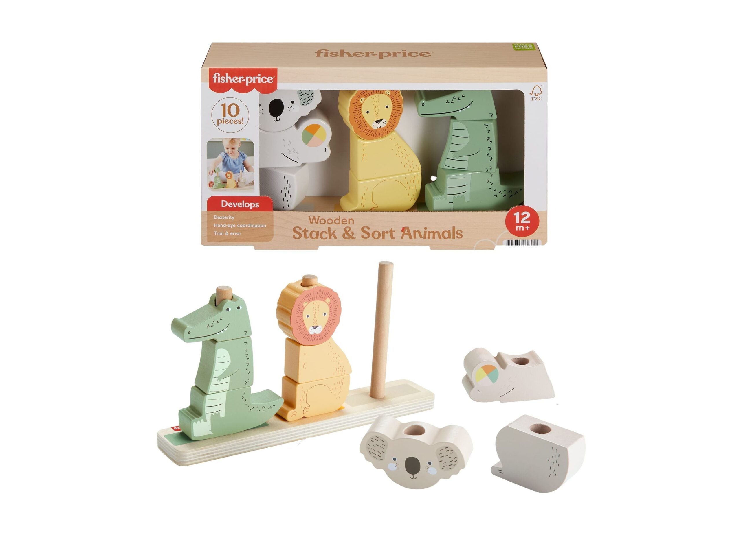 Fisher-Price Wooden Stack & Sort Animals ?C Eco-Friendly Toddler Toy - Image 3