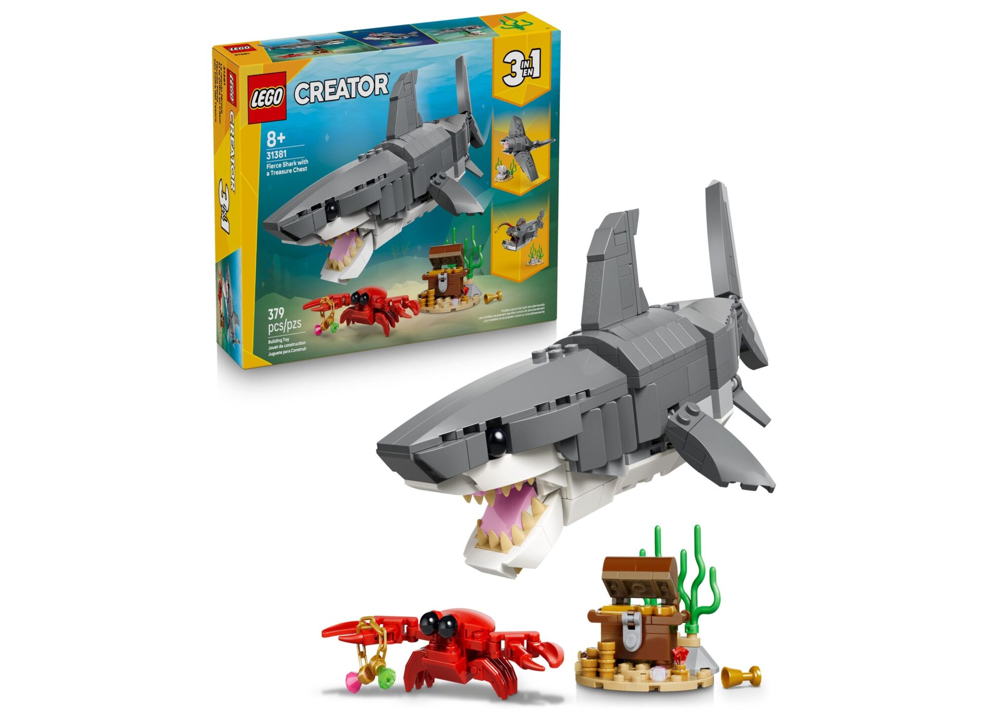LEGO Creator Fierce Shark and Treasure Chest Building Set 31381 - 379 Pieces