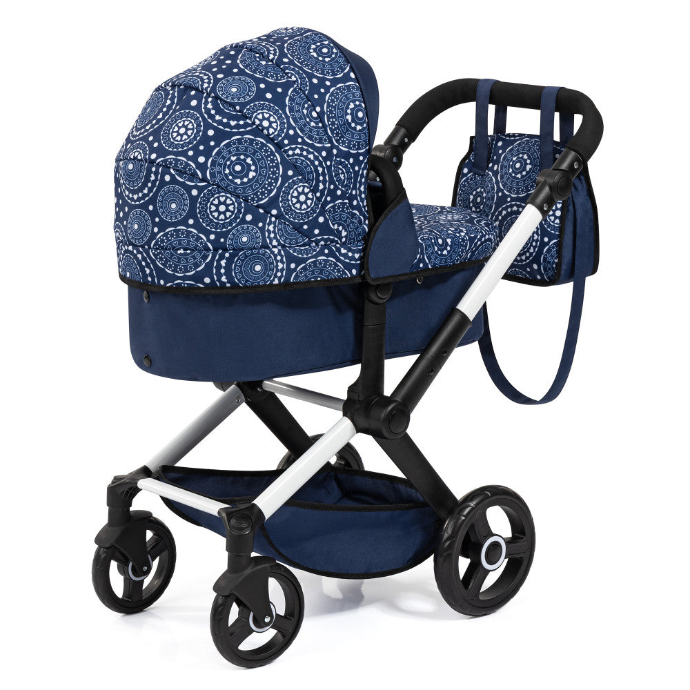 Bayer Design Xeo Pram Doll Stroller - Blue and White Circles for 18" Dolls - Image 2