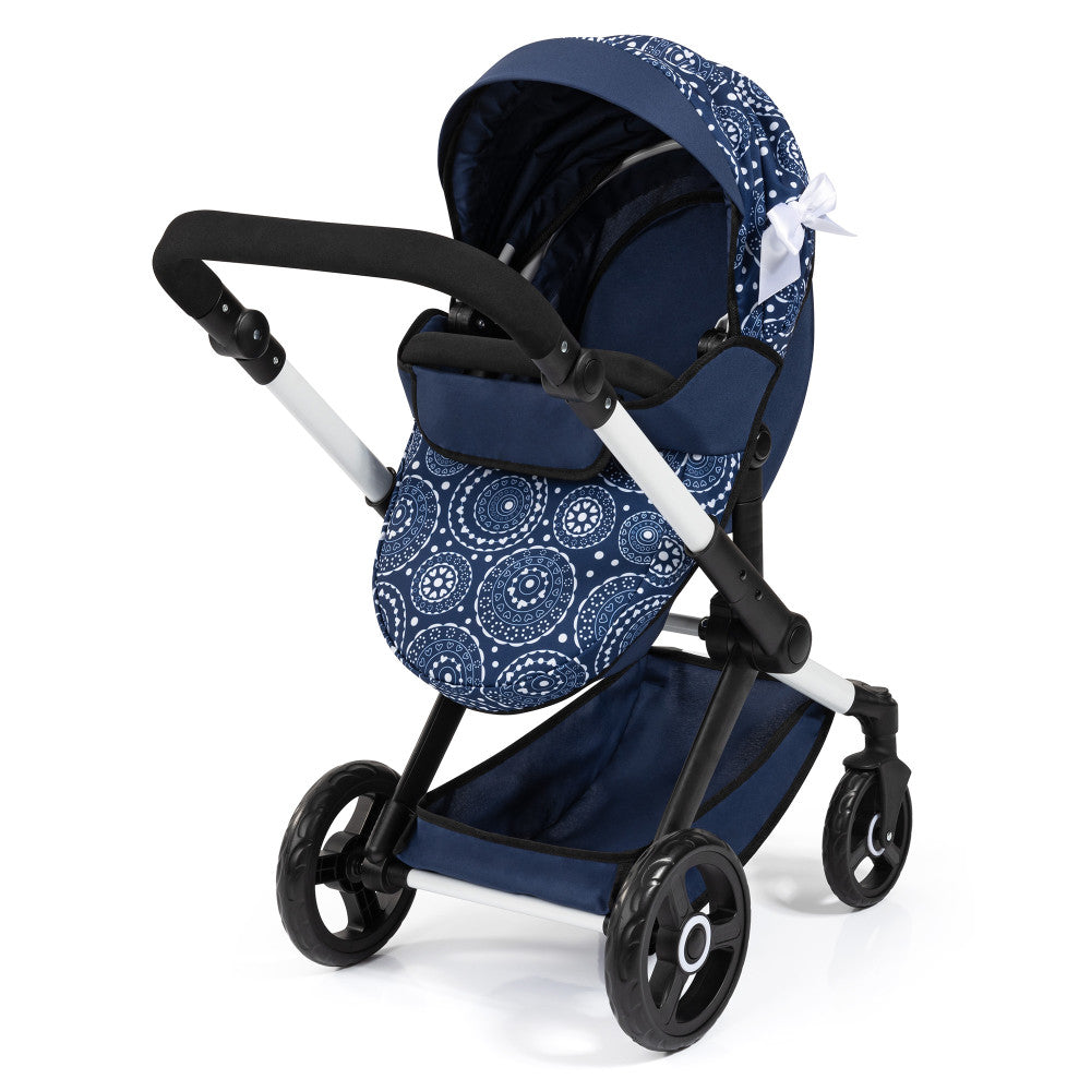 Bayer Design Xeo Pram Doll Stroller - Blue and White Circles for 18" Dolls - Image 3