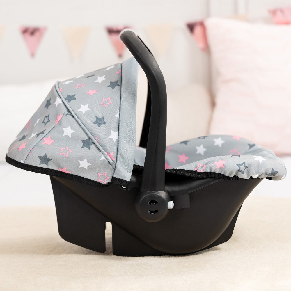 Bayer Design Deluxe Doll Car Seat, Grey with Pink Stars for 18" Dolls - Image 2