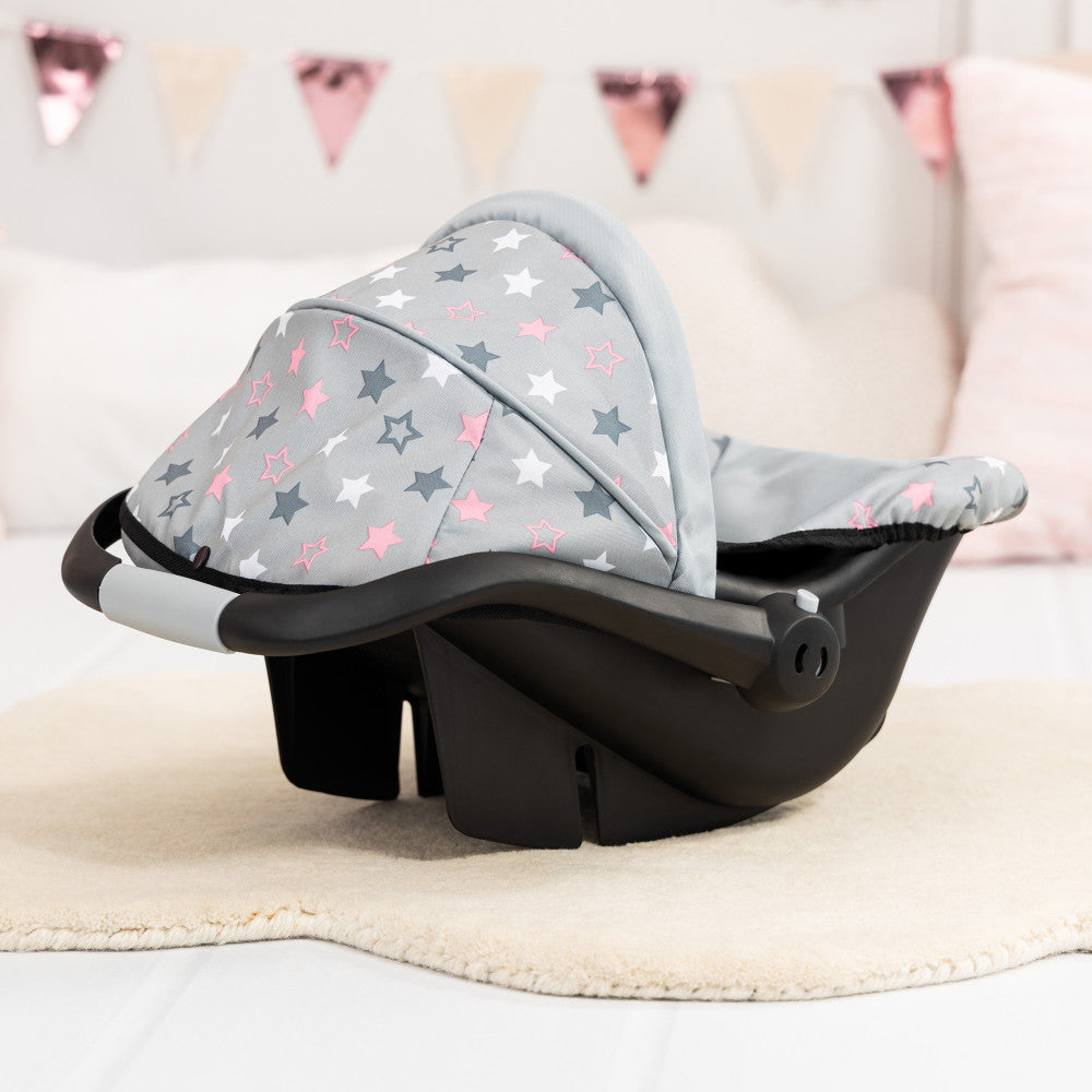 Bayer Design Deluxe Doll Car Seat, Grey with Pink Stars for 18" Dolls - Image 4