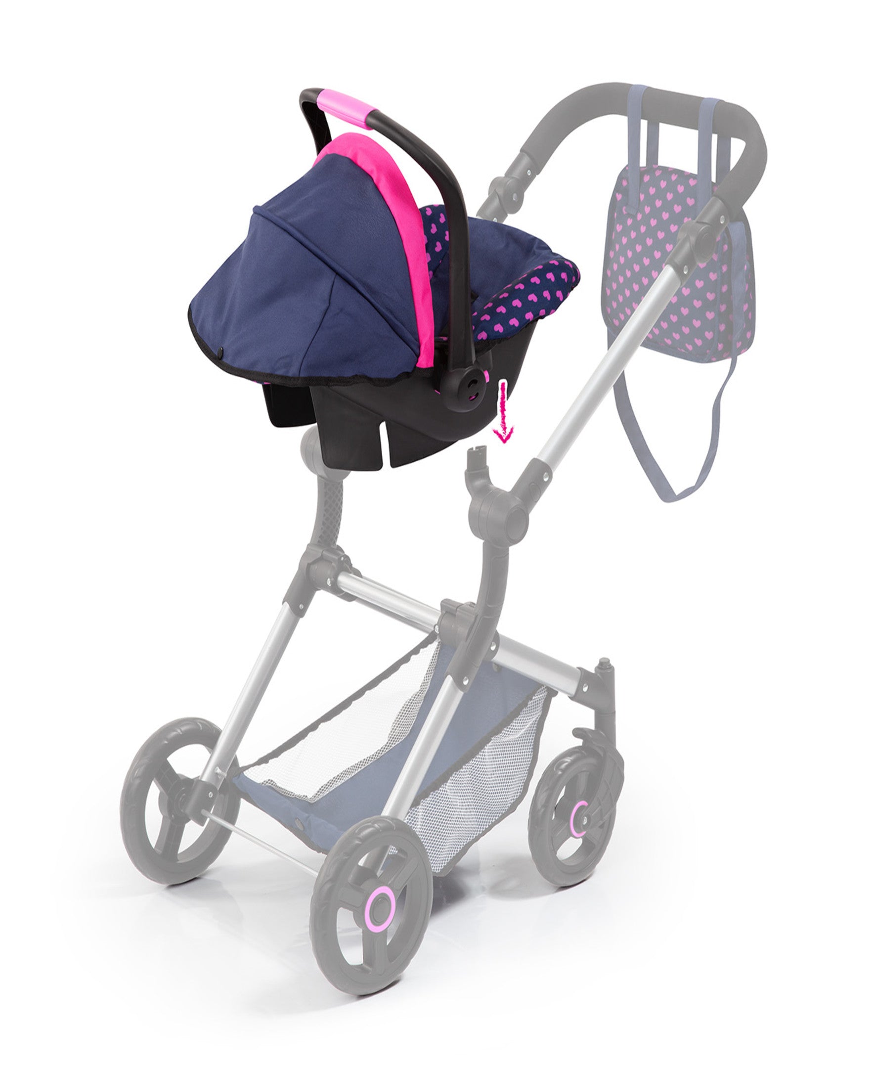 Bayer Design Deluxe Doll Car Seat with Canopy, Blue & Pink - Image 2