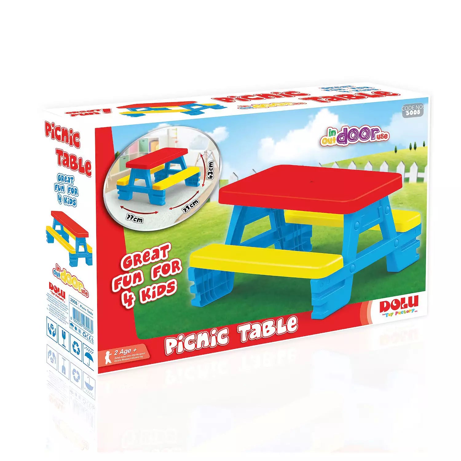 Dolu Colorful Kids' Picnic Table Set for 4 - Multi-Color - Image 2
