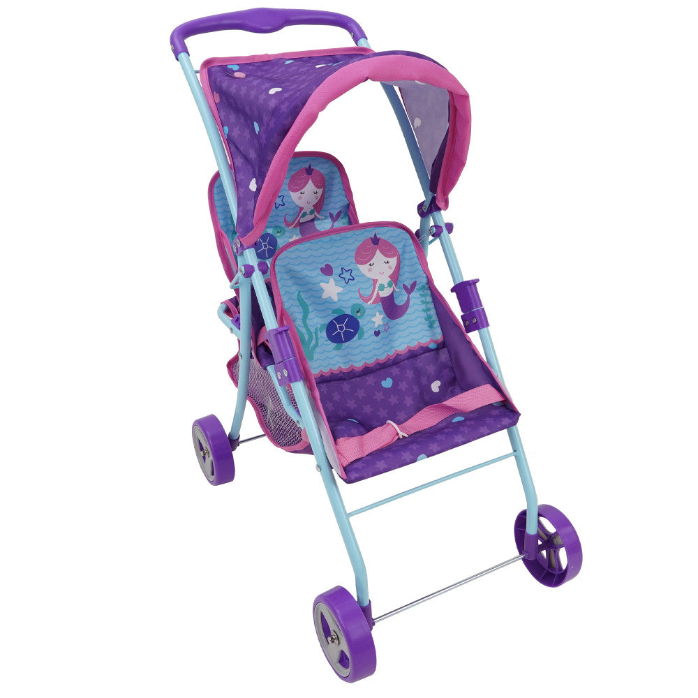 509 Mermaid Twin Doll Stroller with Adjustable Seats and Safety Lock - Image 2