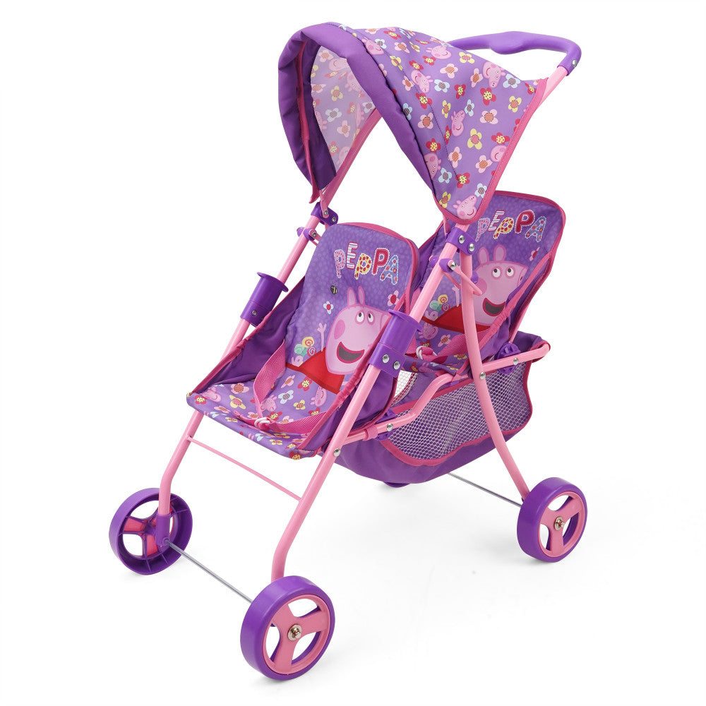 Peppa Pig Floral Twin Doll Stroller - Pink & Purple, Ages 3+