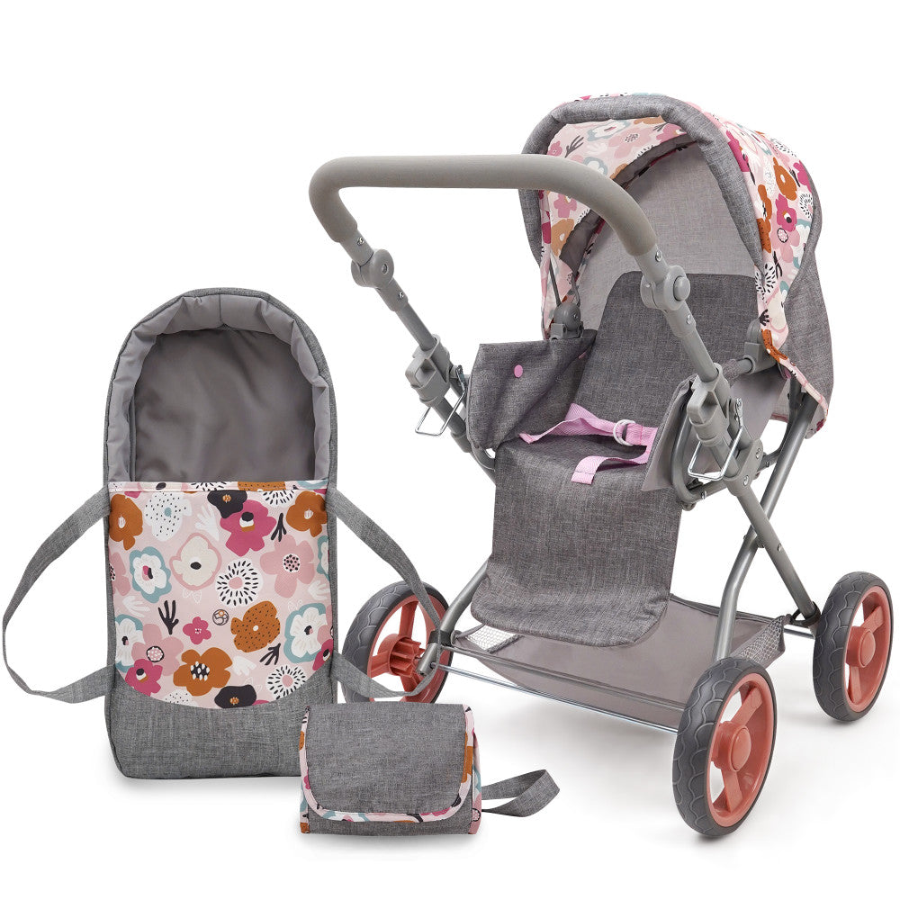 509 Crew Kelly Deluxe Doll Pram with Melange Flora Design and Matching Bag - Image 2