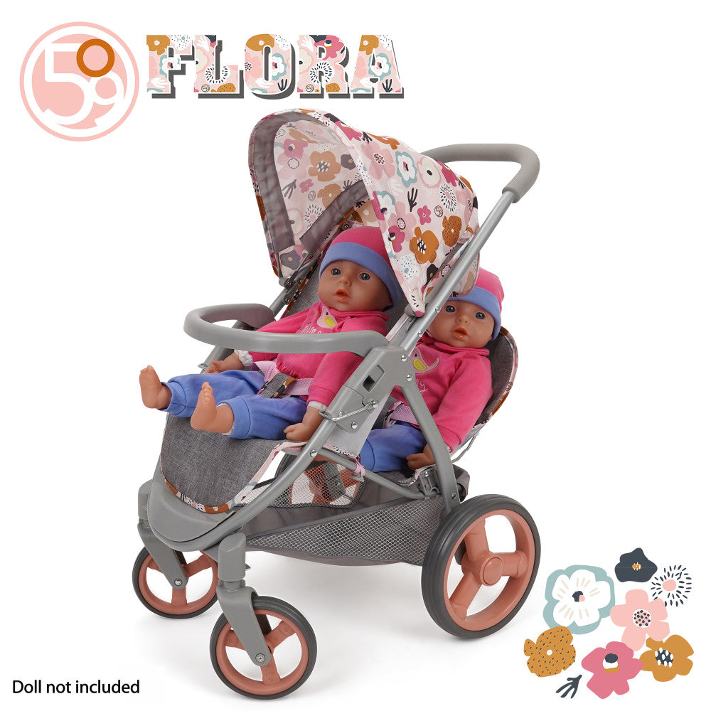 509 Crew Mabelle Duo Twin Doll Stroller - Melange Flora, Ages 3+ - Image 5