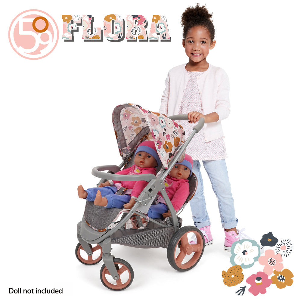 509 Crew Mabelle Duo Twin Doll Stroller - Melange Flora, Ages 3+ - Image 6