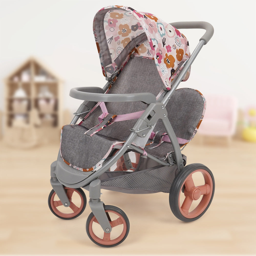 509 Crew Mabelle Duo Twin Doll Stroller - Melange Flora, Ages 3+ - Image 7