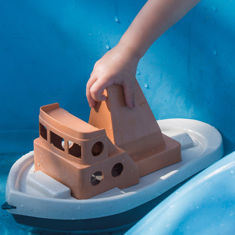 Dantoy BIO Tuff Tuff Boat - Eco-Friendly Toy Tug Boat in Peach & Blue - Image 2