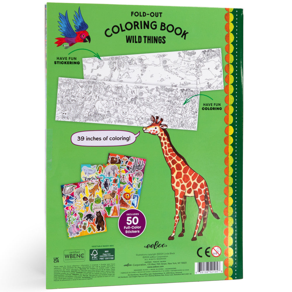 eeBoo Wild Things Fold-Out Coloring Mural Book with 50 Shiny Stickers - Image 2