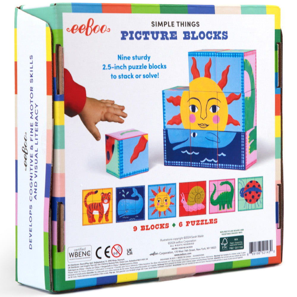 eeBoo Simple Things Picture Blocks - Vibrant 9pc Puzzle Set - Image 2
