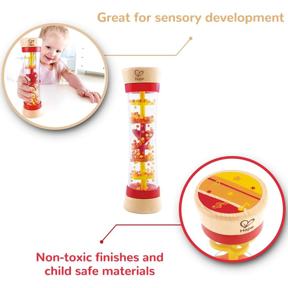 Hape Beaded Raindrops - Sensory Sound Red Wooden Rainmaker - Image 2