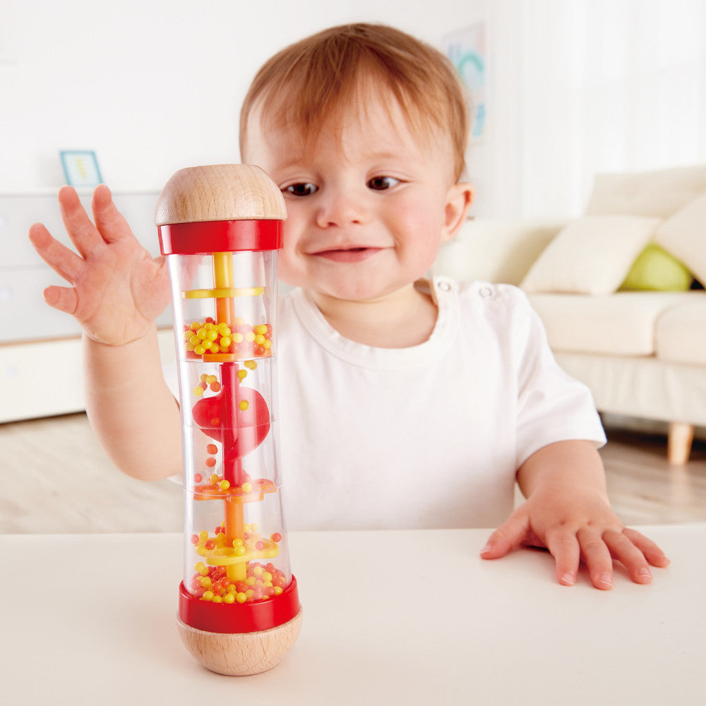 Hape Beaded Raindrops - Sensory Sound Red Wooden Rainmaker - Image 3