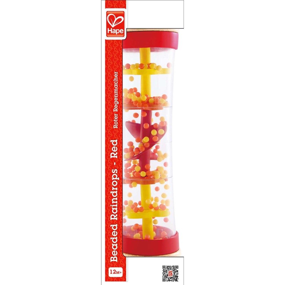 Hape Beaded Raindrops - Sensory Sound Red Wooden Rainmaker - Image 4