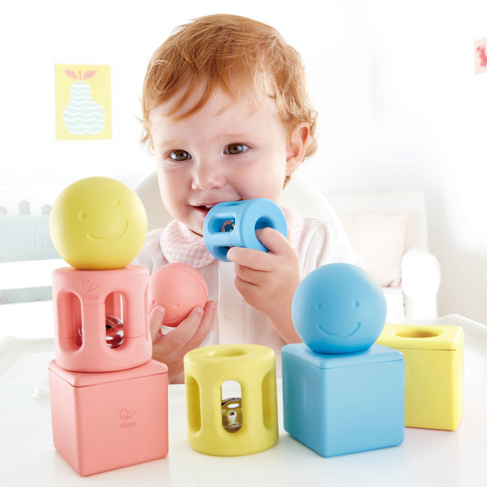 Hape Geometric Rattle Trio - 9 Piece Soft Touch Shape Set - Image 3