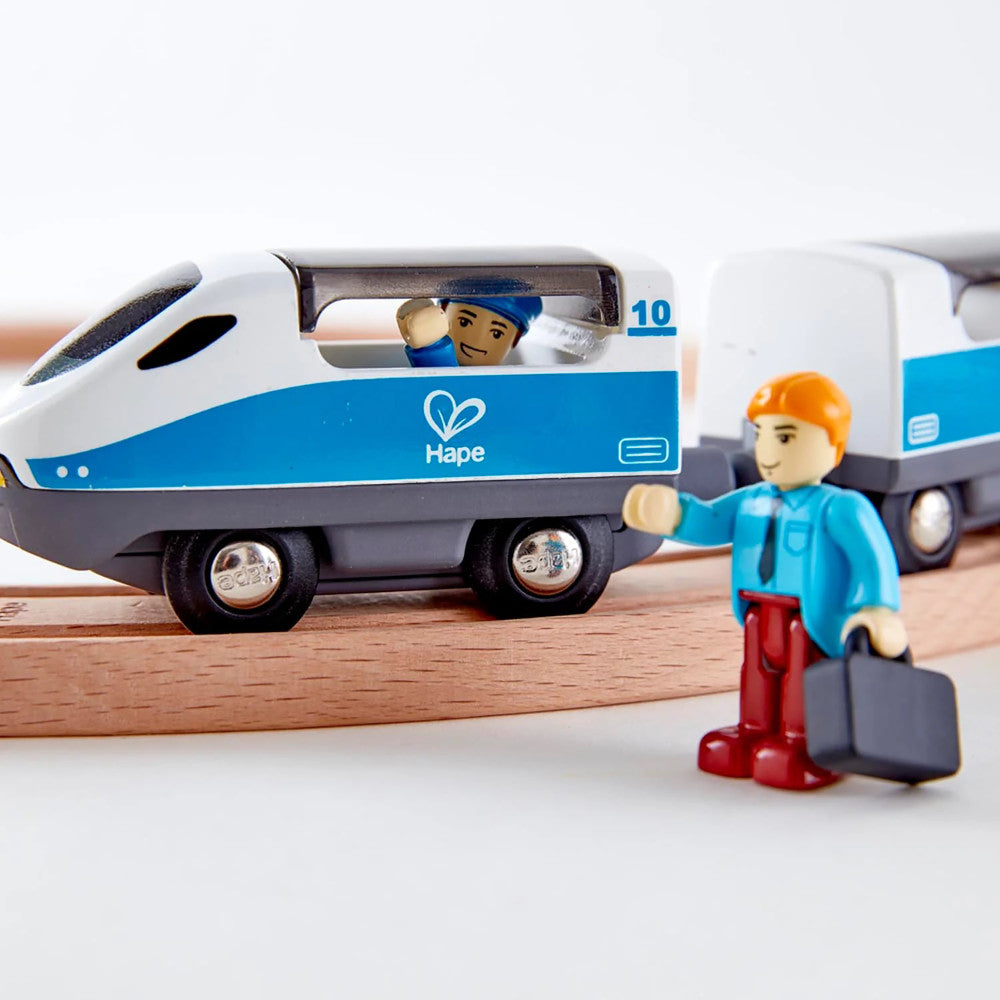 Hape Figure-8 Express Wooden Train Set - Vibrant Travel Adventure - Image 3