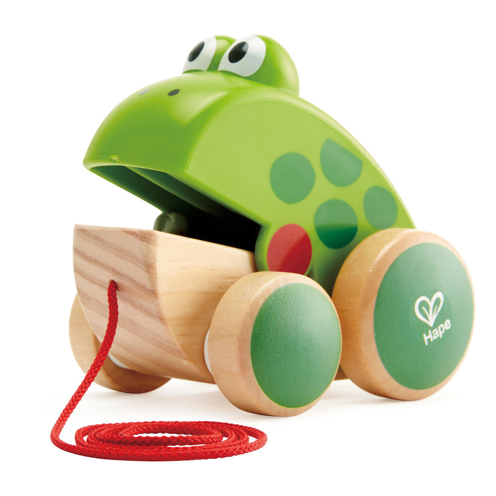 Hape Pull Along Frog ?C Vibrant Green Wooden Toy