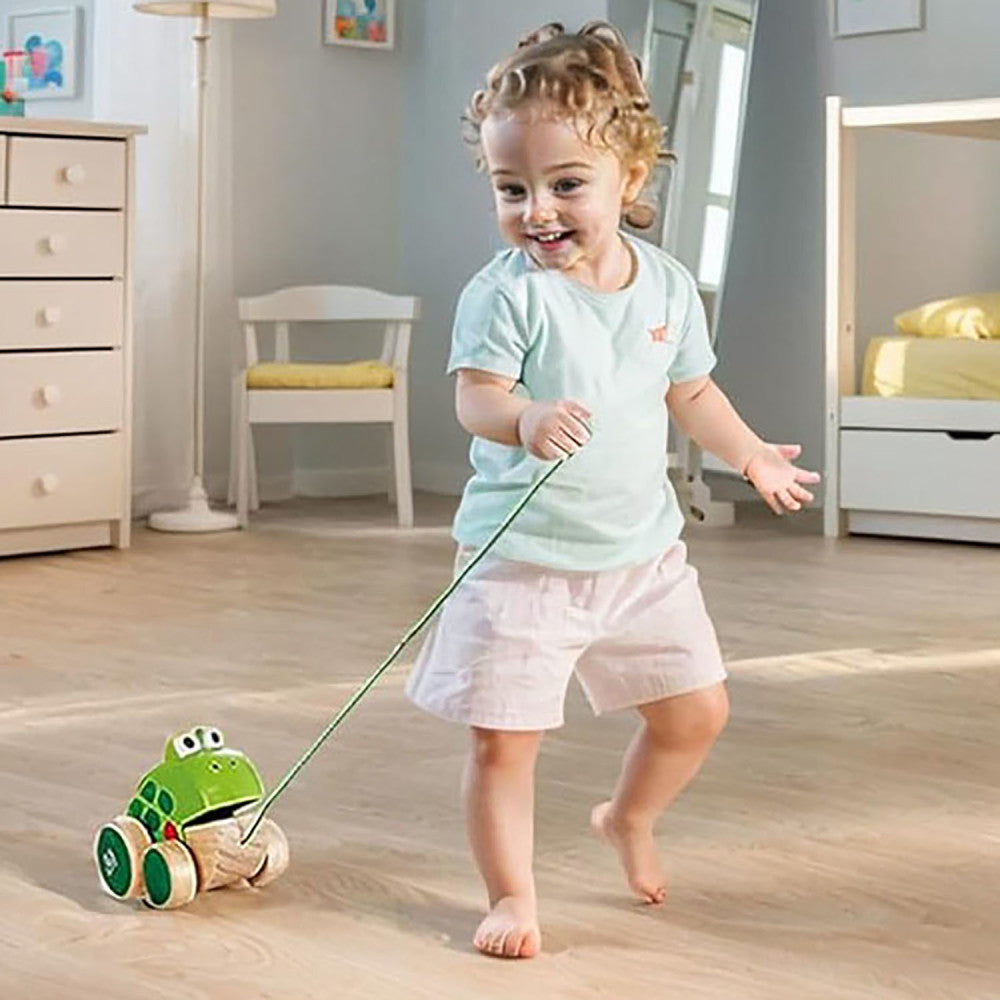 Hape Pull Along Frog ?C Vibrant Green Wooden Toy - Image 3