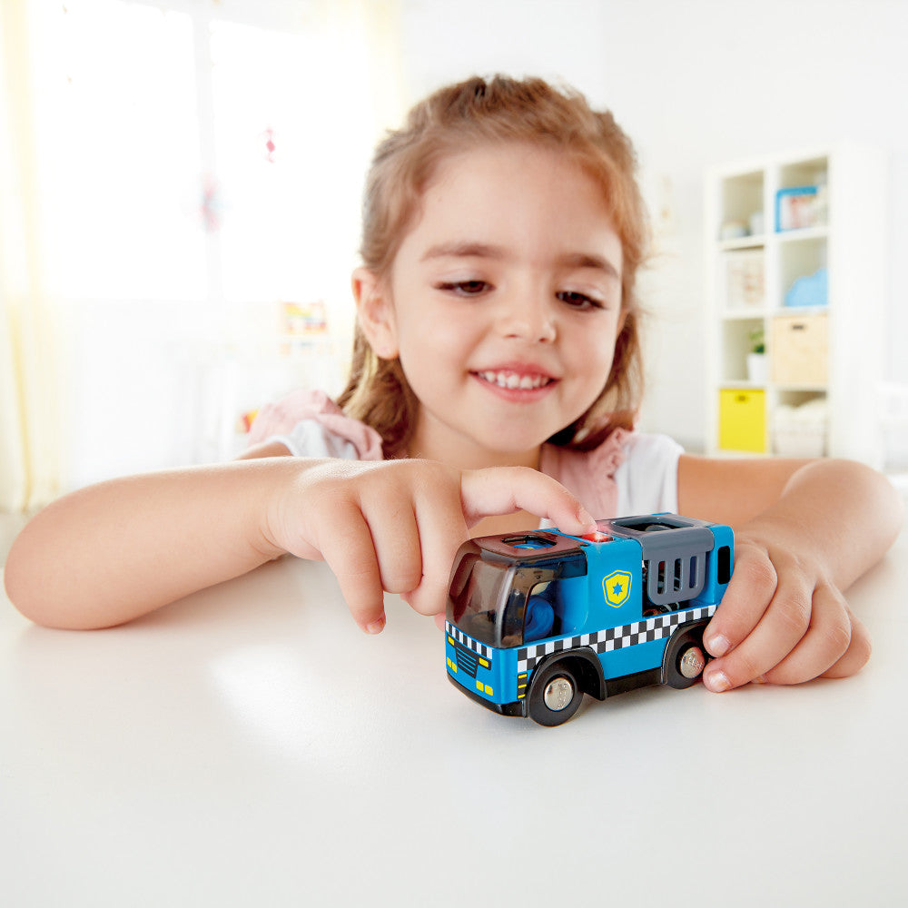 Hape Blue Police Car with Siren, Lights & Sounds Playset - Image 3
