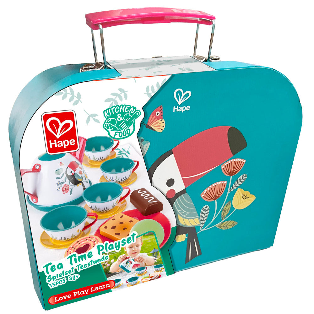 Hape Tea Time Playset - 15pc Teal & Pink with Carry Case - Image 2