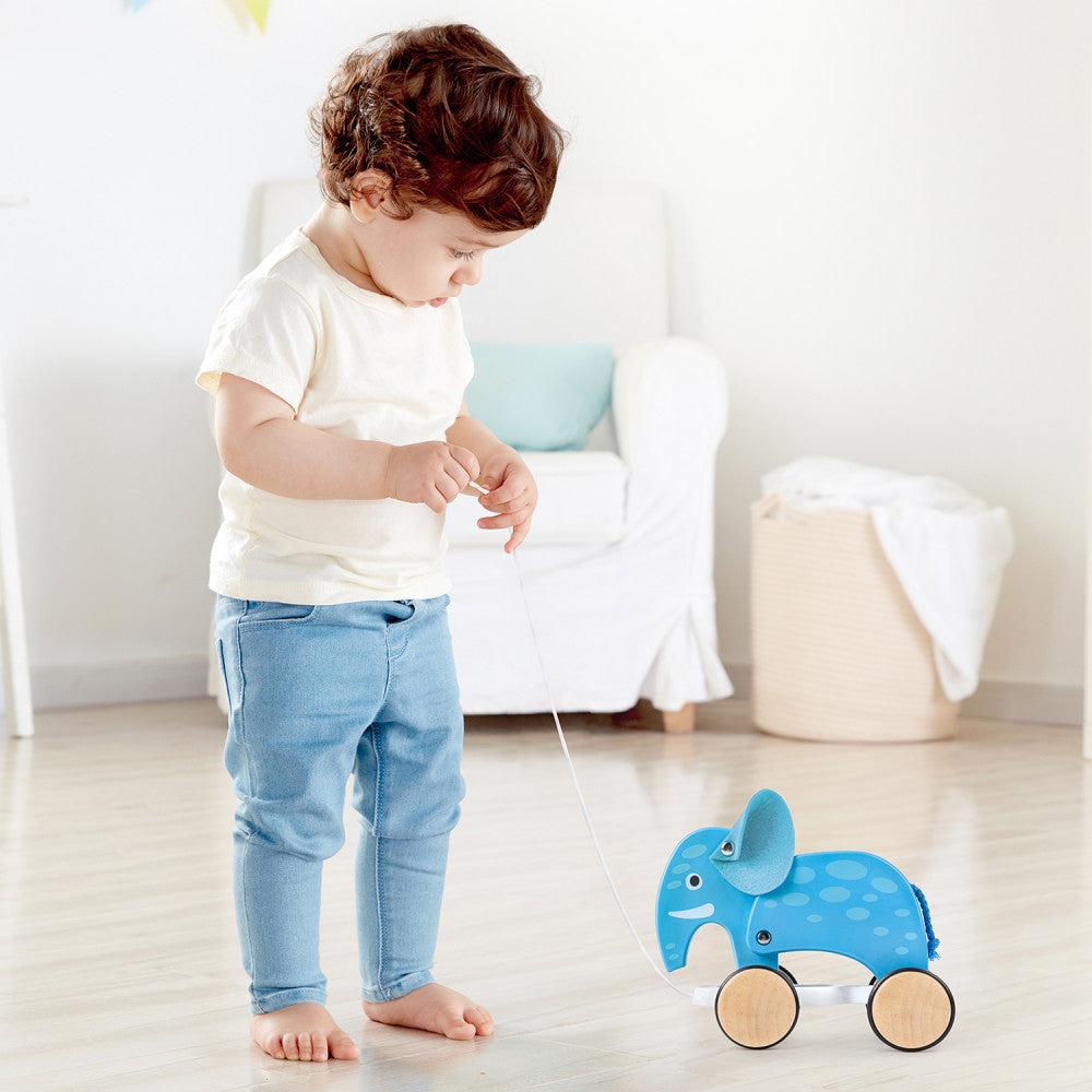 Hape Pull-Along Elephant - Blue Wooden Animal Toy - Image 5