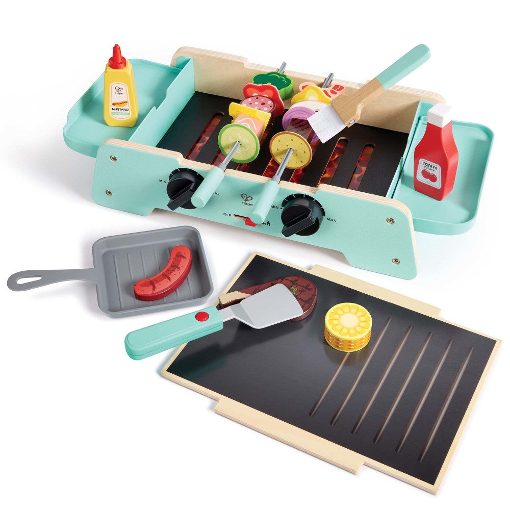 Hape Teal Wooden Sizzling Griddle & Grill BBQ Playset - Image 2