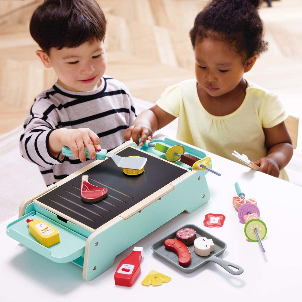 Hape Teal Wooden Sizzling Griddle & Grill BBQ Playset - Image 3