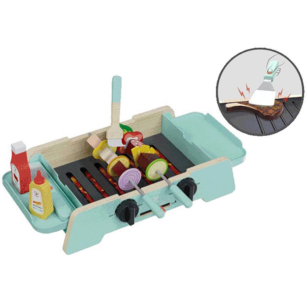 Hape Teal Wooden Sizzling Griddle & Grill BBQ Playset - Image 8