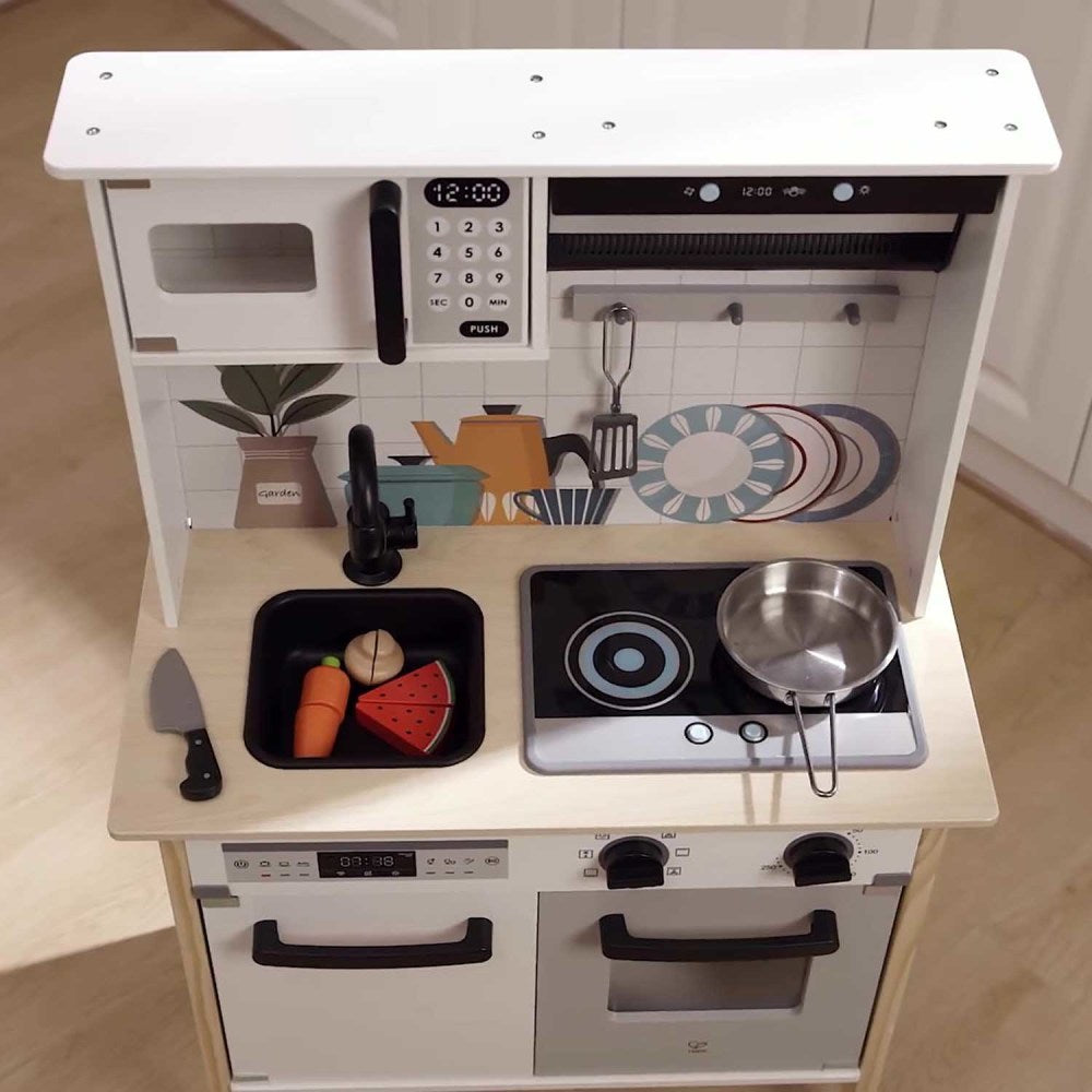 Hape Modern Smart Kitchen Playset - Interactive White 12pc Set with Lights and Sounds - Image 7