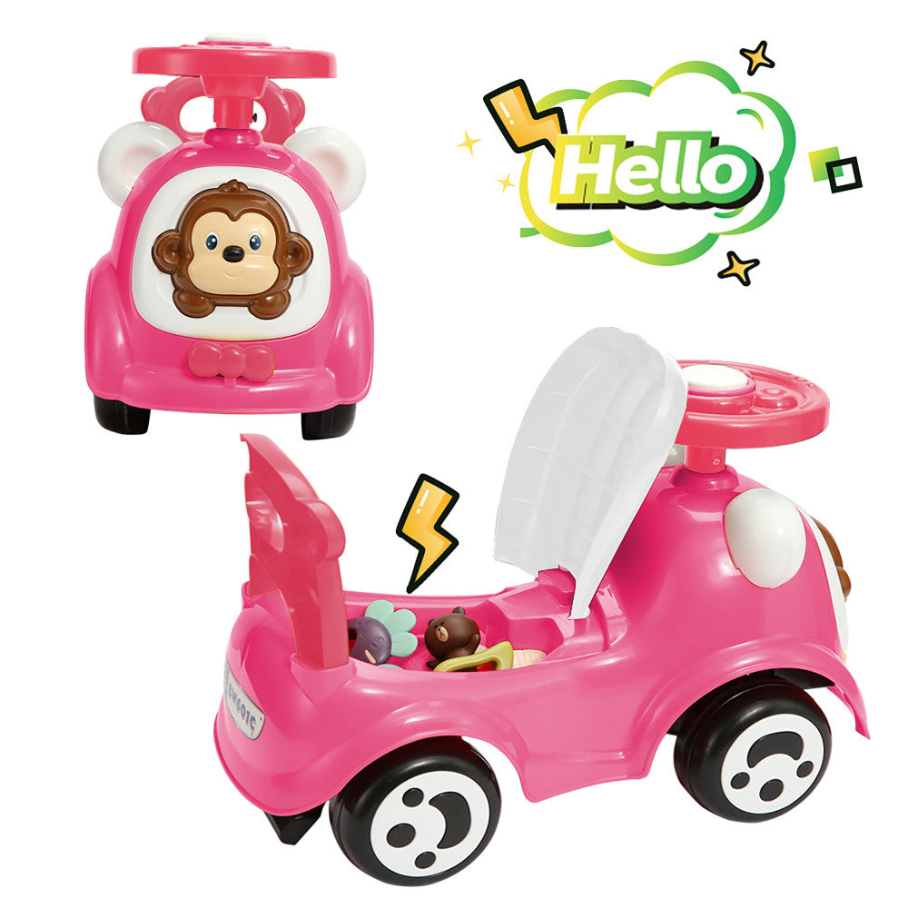 Timate - Push & Ride Racer - Pink & Monkey - Foot-To-Floor Ride-On - Image 2