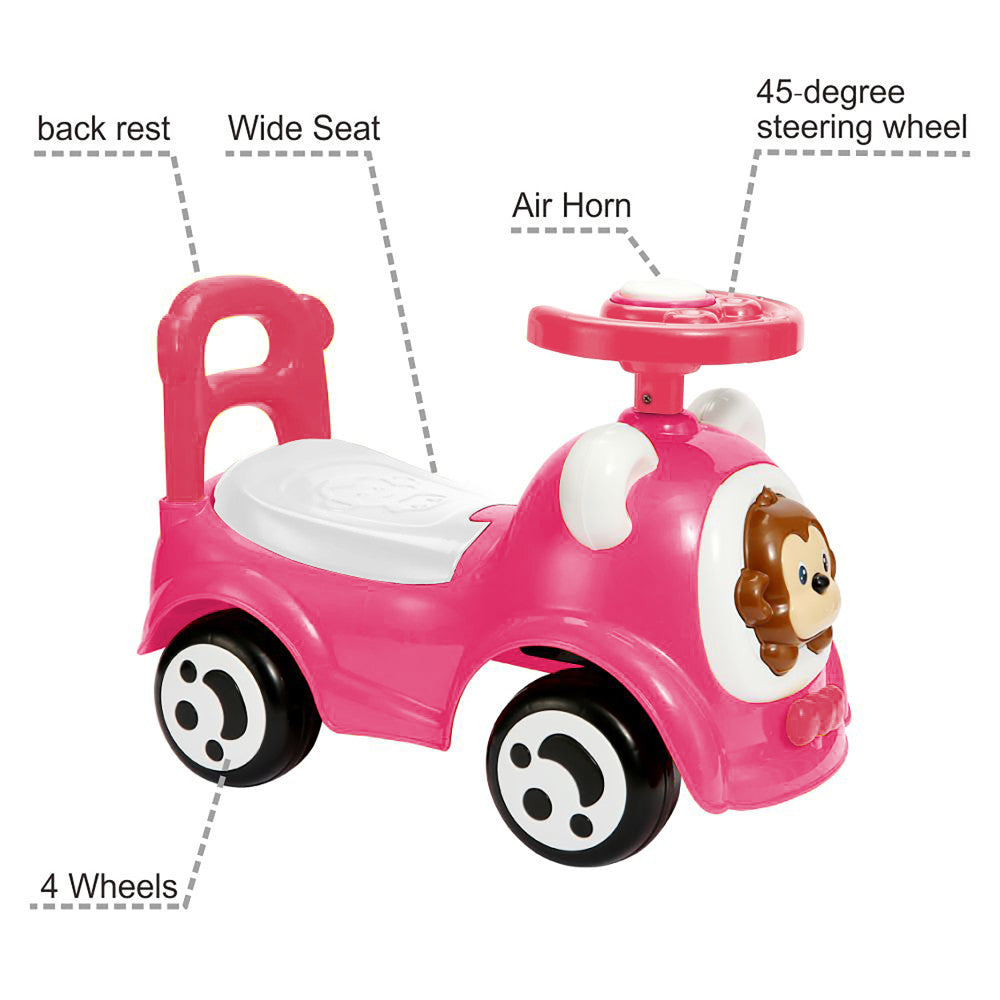 Timate - Push & Ride Racer - Pink & Monkey - Foot-To-Floor Ride-On - Image 3
