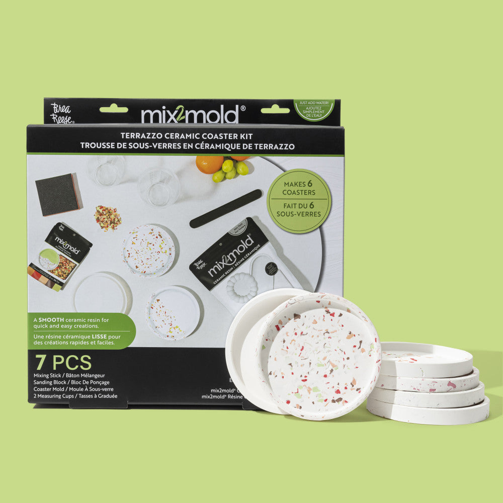 Brea Reese Mix2Mold Pastel Terrazzo DIY Ceramic Coaster Kit - Creates 6 Coasters - Image 4
