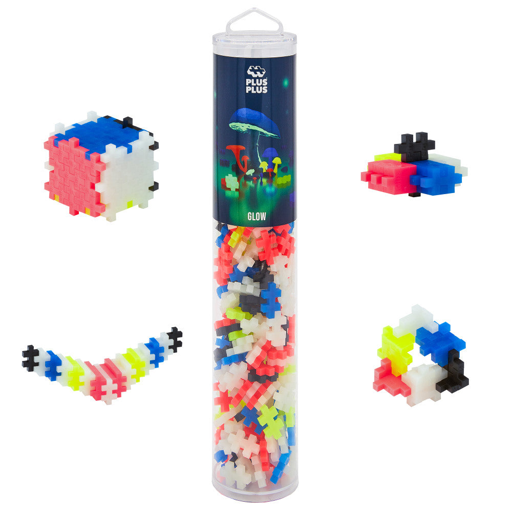 Plus-Plus Glow-In-The-Dark Mix Open Play Tube, 240 Pieces - Neon Colors