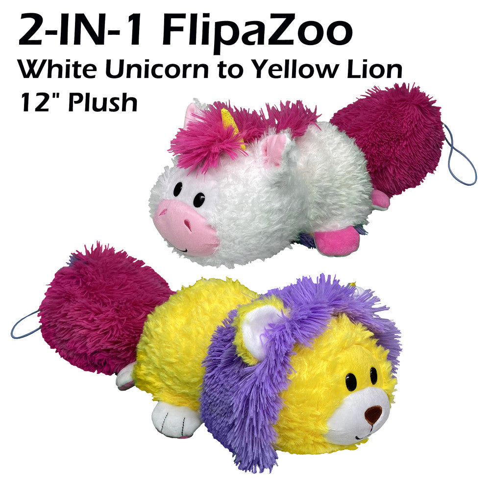 FlipaZoo Magic Tails 2-in-1 Plush - White Unicorn to Yellow Lion - Image 2
