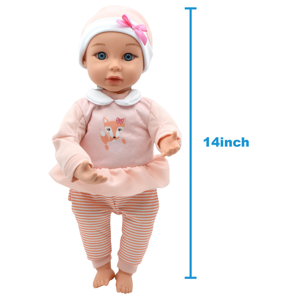 Little Darlings 14 Inch - Sweet Touch Baby Doll with Fox-Pink-White Outfit - Image 2