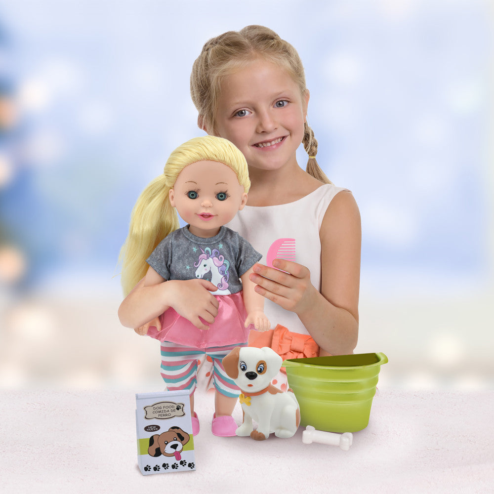 Lil Tots 14" Unicorn-Themed Talking Pet Grooming Playset with Doll - Pink/Grey/Green - Image 6