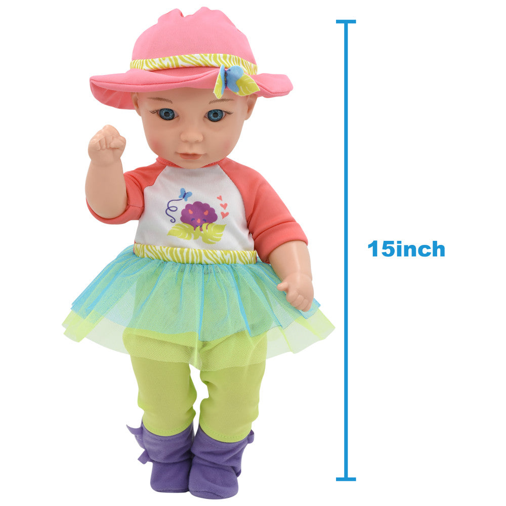 Little Darlings: Hop On Baby & Plush Dino - 15" Baby Doll with Dinosaur Friend - Image 2