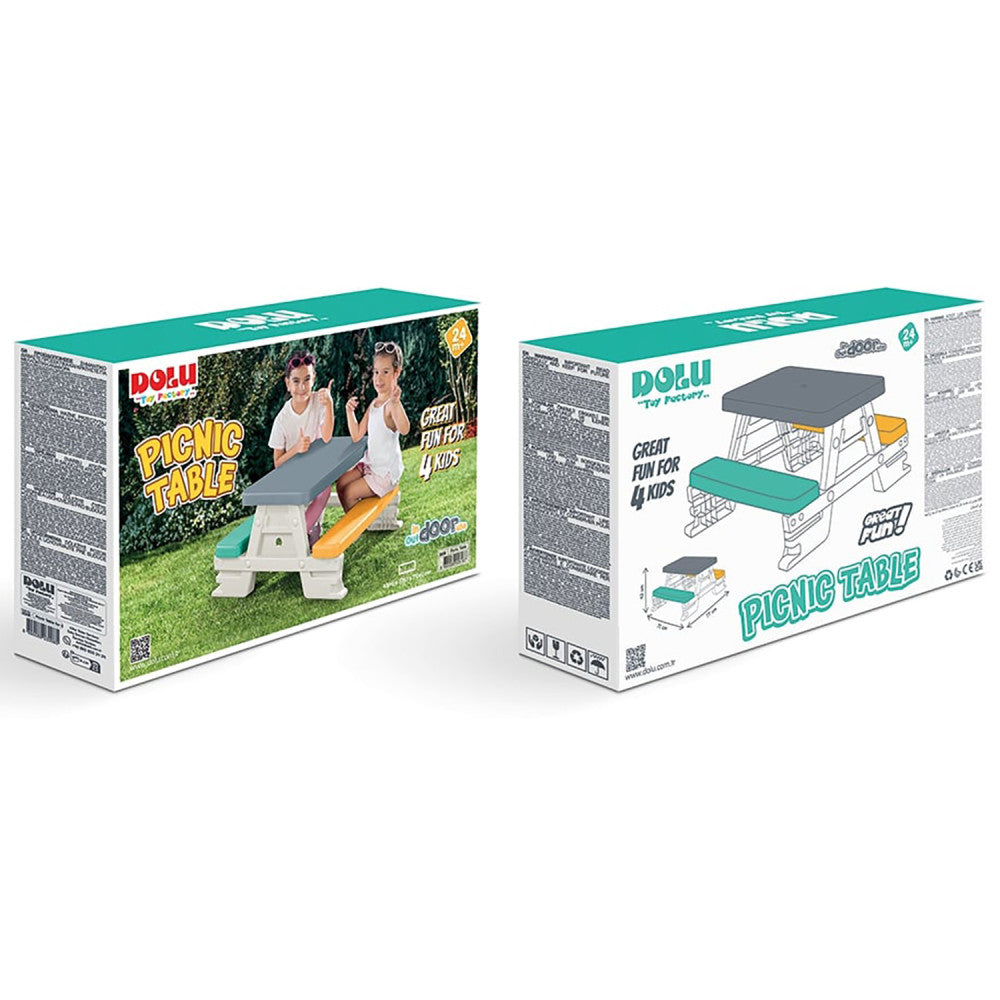 Dolu Kids' Picnic Table ?C White, Green, Yellow | Seats 4 | Indoor/Outdoor Play - Image 2
