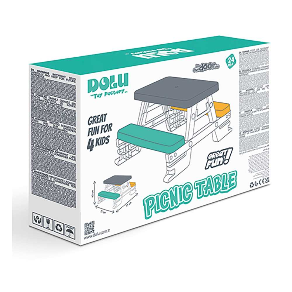 Dolu Kids' Picnic Table ?C White, Green, Yellow | Seats 4 | Indoor/Outdoor Play - Image 3