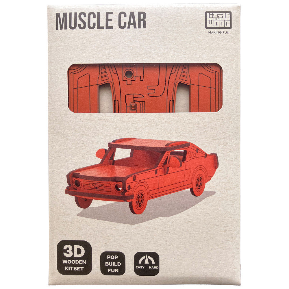 Little & Wood: Woodlet Medium - Muscle Car, Orange - 3D Wooden Puzzle Kit - Image 3