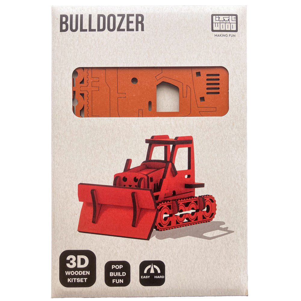 Little & Wood: Bulldozer Medium - 3D Wooden Model Kit, Orange - Image 3