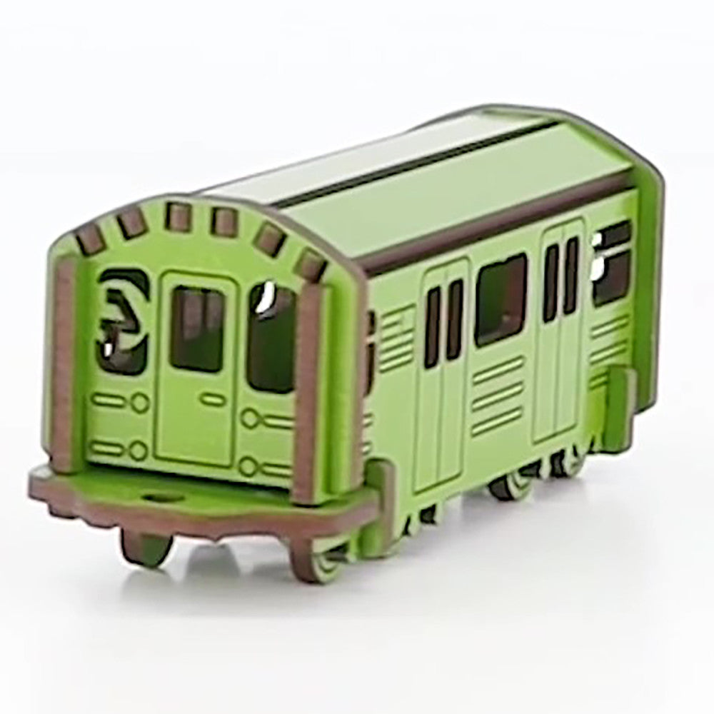 Little & Wood: NYC Subway 4 Train - 3D Wooden Puzzle Kit, Medium - Green - Image 3