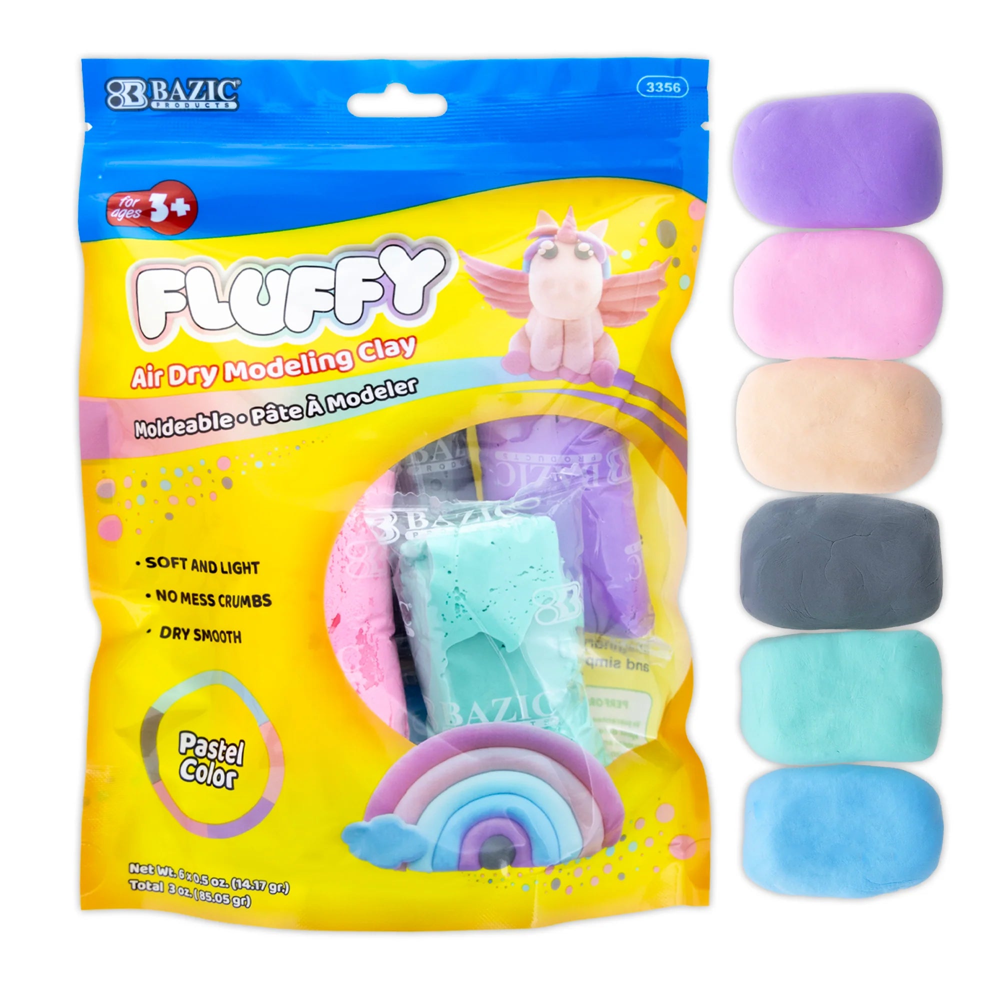 BAZIC Pastel Rainbow Air Dry Modeling Clay Set - 6 Colors, 0.5 oz Each, 24 Packs - Image 2