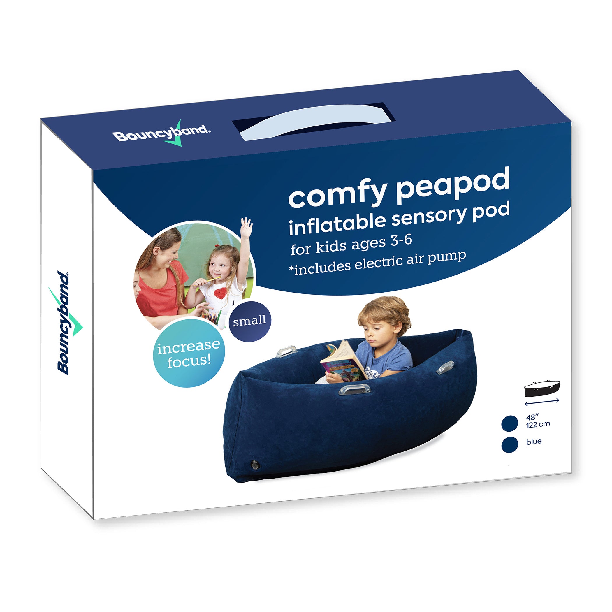 Bouncyband? Comfy Hugging Peapod Sensory Pod for Kids, 48 Inch - Blue